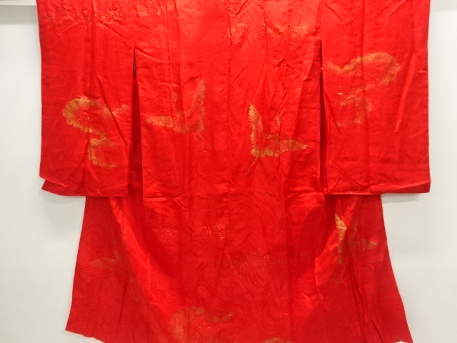 アンティーク　綸子金砂子鶴模様長襦袢